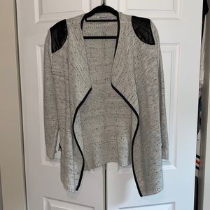 Metallic open cardigan w/ zipper & faux leather